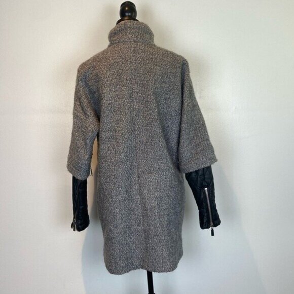 Vince Camuto Wool Blend Women's Jacket Size S Faux Leather Sleeve Mock Neck Gray - Picture 3 of 13